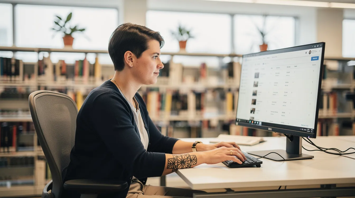 Librarian using library automation software